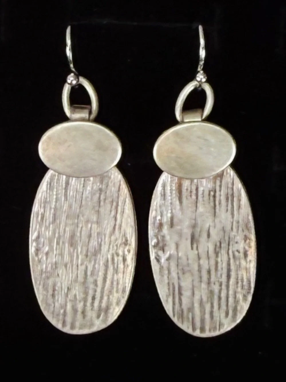 Vintage aged, Silvertone brutalist etched weighted pierced earrings